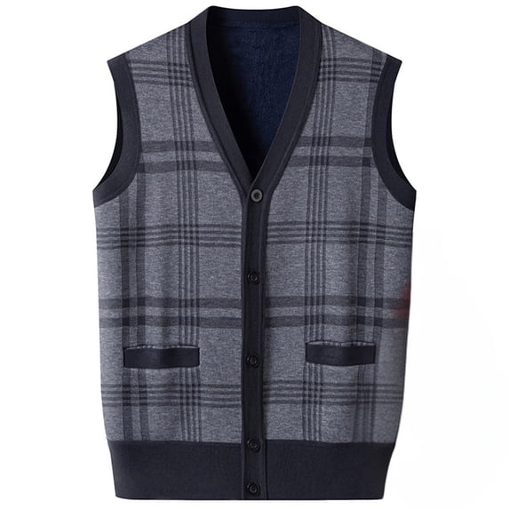 FRSASU Men's Warm Knitted Sweater Vest with Pocket Fleece Lined Sleeveless Cardigan V Neck Button Down Knitwear with Pockets for Winter Black