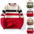 thumbnail image 1 of FRSASU Men's Warm Pullovers Knitted Sweater Round Neck Vintage Loose Color Block Casual Winter Sweaters Red, 1 of 9