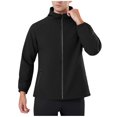 thumbnail image 1 of FRSASU Men's Warm Soft Shell Jacket Winter Hood Jacket with Zipper Pocket for Outdoor Hiking and Cycling Black, 1 of 8