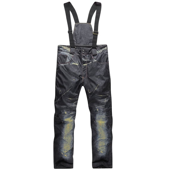 FRSASU Men's Warm Thickened Ski Denim Pants Snowboard Overall Insulated Windproof Waterproof Snowboard Pants Dark Blue