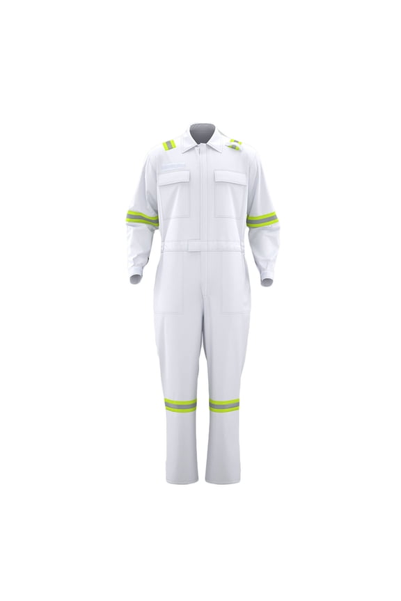 Men's Wear-Resistant and Reflective Solid Color Long Sleeve Lapel Top Machine Repair Clothes, Welding Workshop Construction Labor Protection Work Clothes Set White