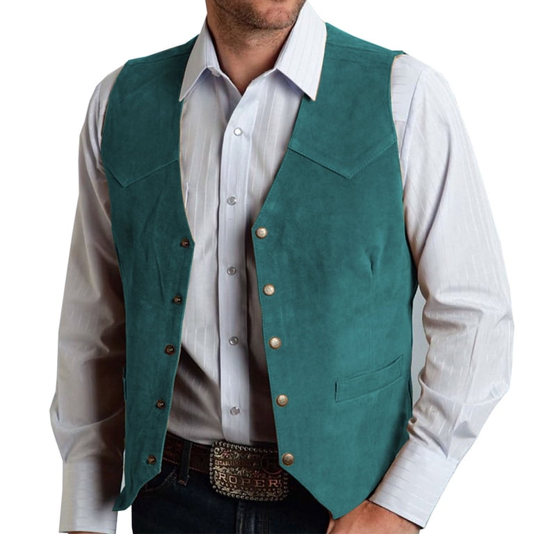 FRSASU Men's Western Cowboy Suit Vest Slim Fit Faux Suede Leather Vests  Waistcoat for Wedding Mint Green - Walmart.com