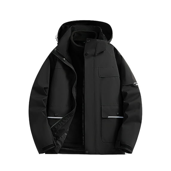 FRSASU Men's Winter Color Block Full Zip Hoodie Casual Long Sleeve Hooded Sweatshirt Fleece Lining Zip up Jacket Black