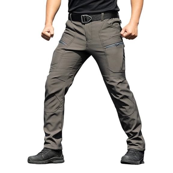 FRSASU Men's Winter Cotton Pants Water Resistant Fleece Lined Snowboard Ski Pants Softshell Cargo Pants with Multi-Pockets Dark Gray