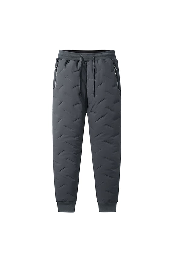 Men's Winter Down Cotton Pants Waterproof Zipper Pocket Thickened Wool Warm Pants Jogger Outdoor Cold-proof Ski Pants Gray