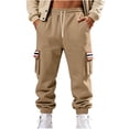 thumbnail image 1 of FRSASU Men's Winter Fleece Cargo Pants Men's Multi Strip Pocket Solid-color Sports and Leisure Trousers Khaki, 1 of 9