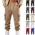thumbnail image 1 of FRSASU Men's Winter Fleece Cargo Pants Men's Multi Strip Pocket Solid-color Sports and Leisure Trousers White, 1 of 9