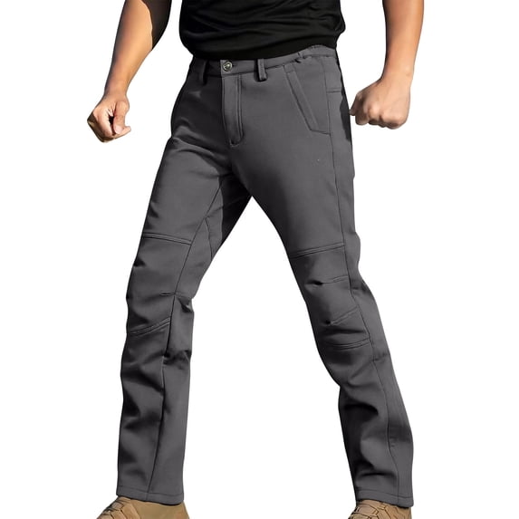 FRSASU Men's Winter Pants Water Resistant Fleece Lined Softshell Hiking Tactical Pants with Multi-Pockets Outdoor Work Pants Gray