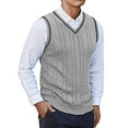 thumbnail image 1 of FRSASU Men's Wool Blended Vest Sweater Relaxed Fit V Neck Sleeveless Cable Ribbed Knitted Pullover 4XL Gray, 1 of 4