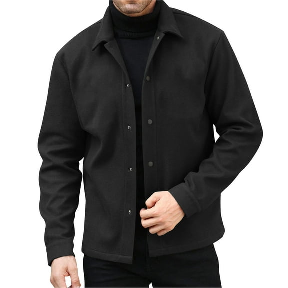 FRSASU Men's Woolen Button Down Shirts Long Sleeve Casual Fashionable Regular Jacket Black