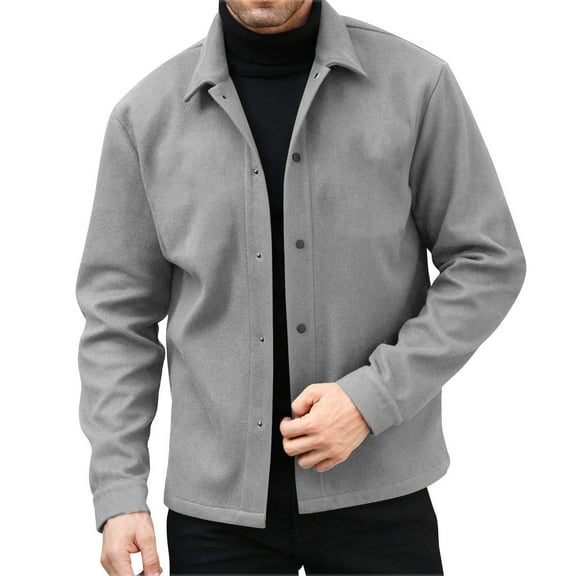 FRSASU Men's Woolen Button Down Shirts Long Sleeve Casual Fashionable Regular Jacket Gray