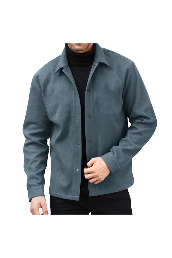 Men's Woolen Button Down Shirts Long Sleeve Casual Fashionable Regular Jacket Navy