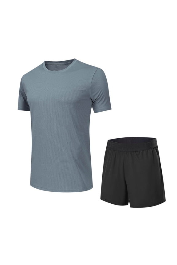 Men's Workout 2 Piece Sets Athletic Shorts Short Sleeve T Shirt Basketball Football Training Running Gym Outfits Summer Gift Gray