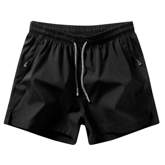 FRSASU Men's Workout Athletic Shorts Lightweight Elastic Waist Running Shorts with Zipper Pockets Black