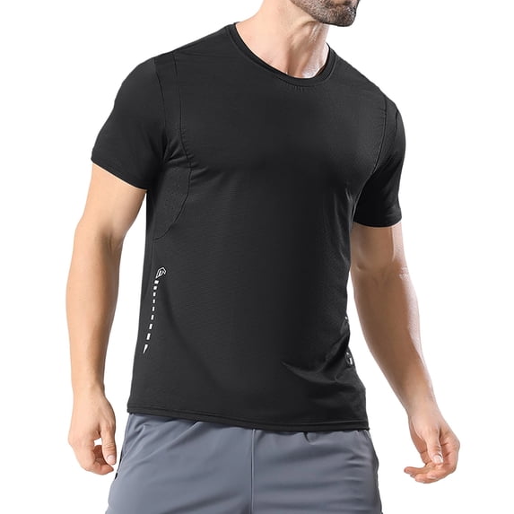 FRSASU Men's Workout Shirts Short Sleeve Dry Fit Athletic T-Shirts UPF 50+ Running Gym Swim Sun T-Shirt Black