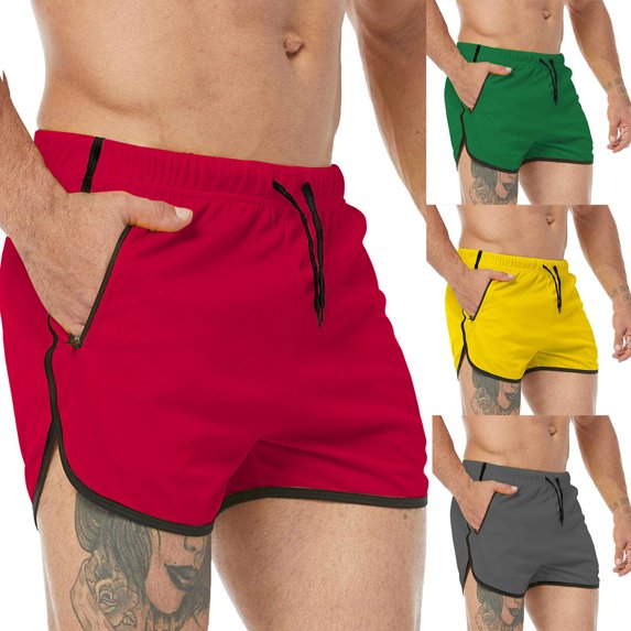 FRSASU Men's Workout Shorts 5" Lightweight Gym Running Linerless Bodybuilding Athletic Shorts with Zip Pockets Yellow