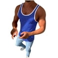 thumbnail image 1 of FRSASU Men's Workout Striped Sleeveless Shirts Bodybuilding Low Cut Stringer Tank Tops Summer Sports Muscle Basic T-Shirts Blue, 1 of 3
