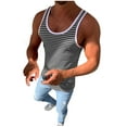 thumbnail image 1 of FRSASU Men's Workout Striped Sleeveless Shirts Bodybuilding Low Cut Stringer Tank Tops Summer Sports Muscle Basic T-Shirts Gray, 1 of 3