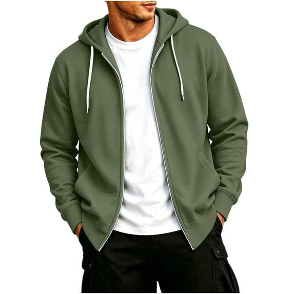 CaComMARK PI Men's Zip Up Hoodie Long Sleeve Fleece Casual Hooded Sweatshirts Athletic Full Zip Jacket with Pockets Army Green