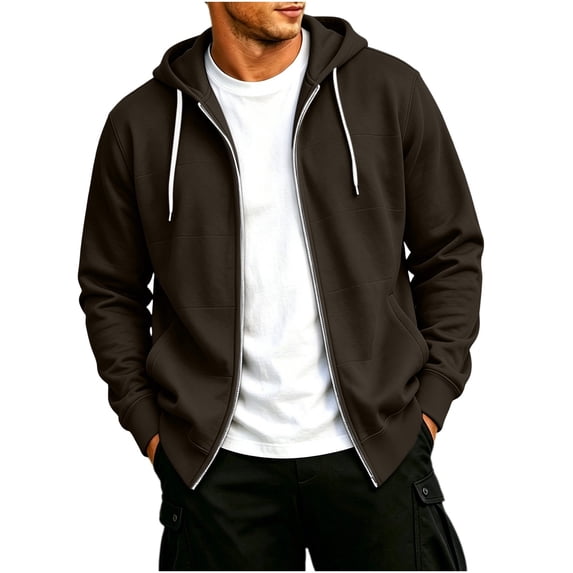 CaComMARK PI Men's Zip Up Hoodie Long Sleeve Fleece Casual Hooded Sweatshirts Athletic Full Zip Jacket with Pockets Brown