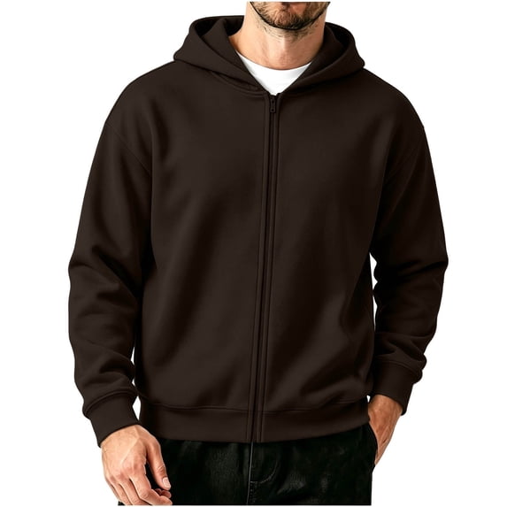 FRSASU Men's Zip Up Plain Hooded Sweatshirts Casual Long Sleeve Fleece Hoodie with Kangaroo Pockets Coffee