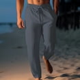 thumbnail image 1 of FRSASU Men's fashion solid color casual loose pants Fit Elastic Drawstring Waist Summer Beach Pants Gray, 1 of 6