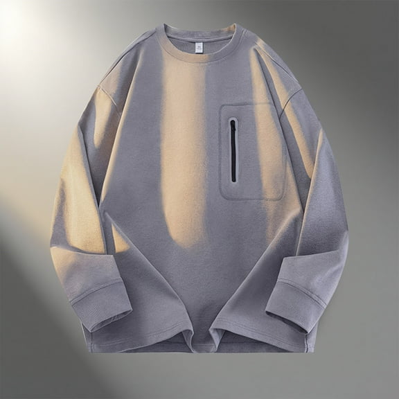 FRSASU Men's fashionable and comfortable Casual Shirts Crewneck Long Sleeve Basic T-Shirt Basic Daily Work Tee Tops Gray