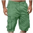 thumbnail image 1 of FRSASU Men's five quarter pants Cargo pants button zipper elastic waist Lightweight Summer Hiking Work pants multi pocket straight leg pants Green, 1 of 5
