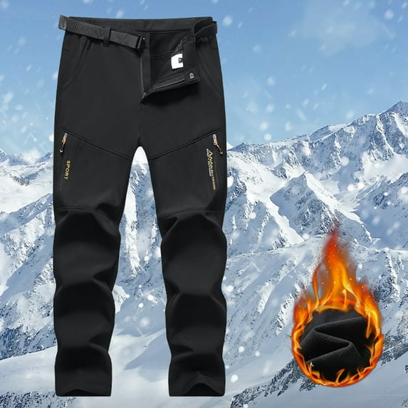 FRSASU Men's fleece-lined and thickened Casual Cargo Sweatpants elastic waistband with pockets Joggers Hiking Tactical Pants for Men outdoor climbing, skiing, fitness pants Black