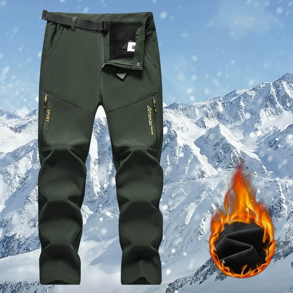 FRSASU Men's fleece-lined and thickened Casual Cargo Sweatpants elastic waistband with pockets Joggers Hiking Tactical Pants for Men outdoor climbing, skiing, fitness pants Army Green