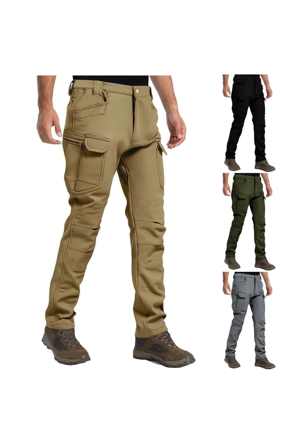 Men's hiking Snow Pants Skiing Winter Insulated Fleece lined Outdoor Waterproof Camping,Walking,Fishing Pants Khaki