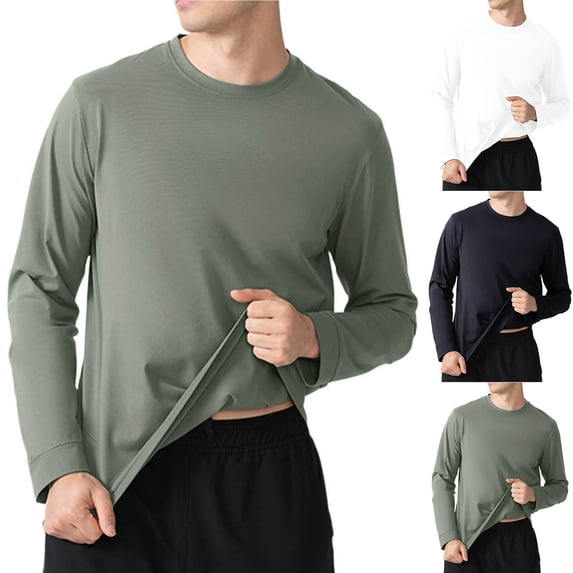 FRSASU Men's lightweight loose breathable Round Neck Lazy Style Long Sleeved T-Shirt Solid Color Casual Loose Oversized Long Sleeved Top White