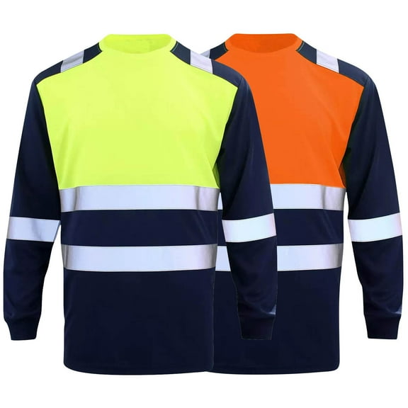 FRSASU Men's reflective mesh workwear safety suit color blocked long sleeved round neck top Yellow