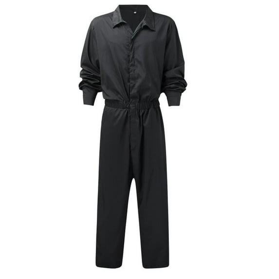 FRSASU Men's solid color button up Outdoor work pants jumpsuit pants Long Sleeve , Stain and Wrinkle Resistant Black