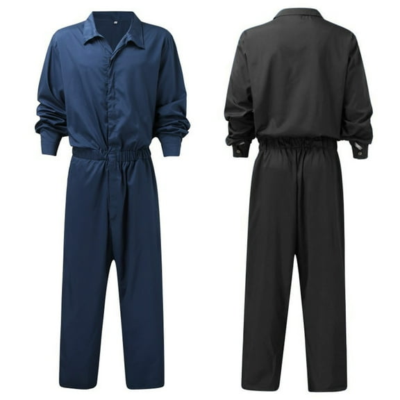 FRSASU Men's solid color button up Outdoor work pants jumpsuit pants Long Sleeve , Stain and Wrinkle Resistant Dark Blue