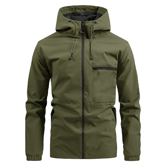 FRSASU Men's solid color long sleeved Work Jacket Durable Construction Workwear Outdoor Work Utility Hoodie Outerwear Army Green