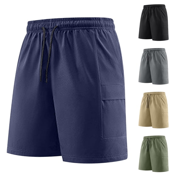 FRSASU Men's solid color workwear shorts Drawstring elastic waistband Casual Classic Fit Shorts Sports Shorts Khaki