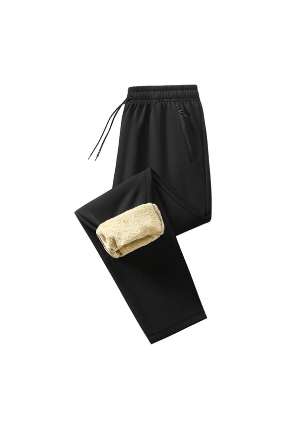 Men's thermal Fleece Jogger Pants Sherpa Lined Sweatpants Winter Warm Thick Track Pants with Zipper Pocket Black