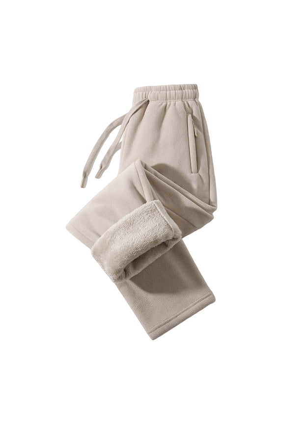 Men's thermal Fleece Jogger Pants Sweatpants Winter Warm Thick Track Drawstring Pants with Pockets Khaki