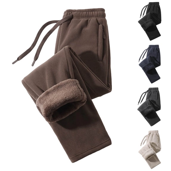 FRSASU Men's thermal Fleece Jogger Pants Sweatpants Winter Warm Thick Track Drawstring Pants with Pockets Khaki