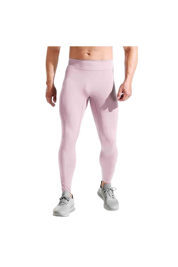 Men's thermal Running Tights Workout Compression Leggings Cycling Pants for Men Hiking Jogging Pink