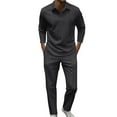 thumbnail image 1 of FRSASU Mens 2 Piece Set Casual Outfits Lapel Button Long Sleeve Shirt & Pants Drawstring Track Suit Black, 1 of 5