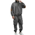 thumbnail image 1 of FRSASU Mens 2 Piece Solid Color Outfits Casual Lapel Button Jacquard Long Sleeve Shirts and Pants Matching Set Sweatsuit Dark Gray, 1 of 6