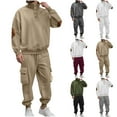 thumbnail image 1 of FRSASU Mens 2 Piece Solid Color Outfits Casual Lapel Button Jacquard Long Sleeve Shirts and Pants Matching Set Sweatsuit White, 1 of 5