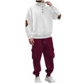 thumbnail image 1 of FRSASU Mens 2 Piece Solid Color Outfits Casual Lapel Button Jacquard Long Sleeve Shirts and Pants Matching Set Sweatsuit Wine, 1 of 5