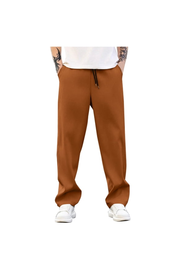 Mens Active Fleece Athletic Baggy Sweatpant Basic Running Drawstring Workout Wide-Leg Sweat Pants Orange