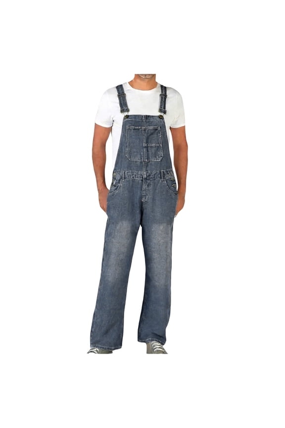 Mens Adjustable Straps Denim Bib Overalls Versatile Straight Leg Jumpsuit Jeans Overalls Workwear with Pockets Light Blue