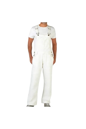 Mens Adjustable Straps Denim Bib Overalls Versatile Straight Leg Jumpsuit Jeans Overalls Workwear with Pockets White