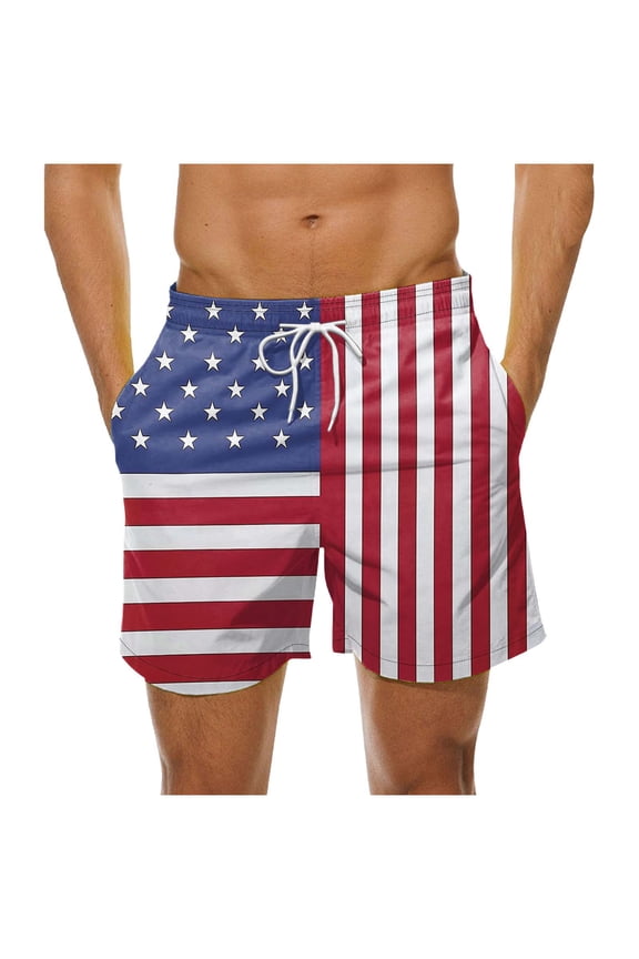 Mens American Flag Shorts 4th of July Summer Beach Trunks Patriotic USA Short Pants with Pockets Multicolor