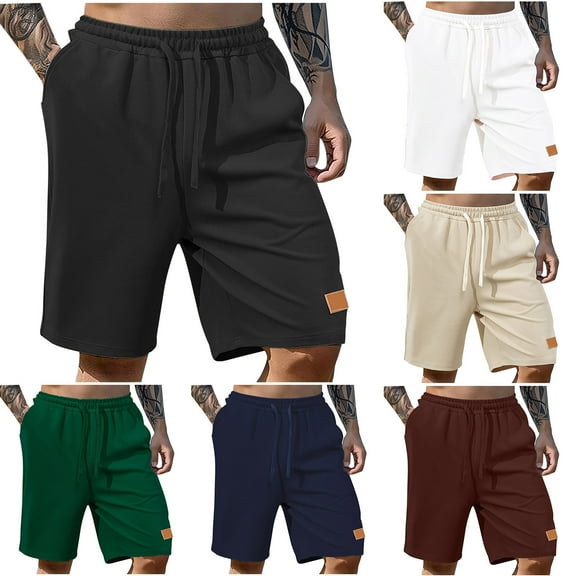 FRSASU Mens Athletic Shorts Casual Stretch Waffle Workout Gym Shorts Running Basketball Shorts with Pockets White